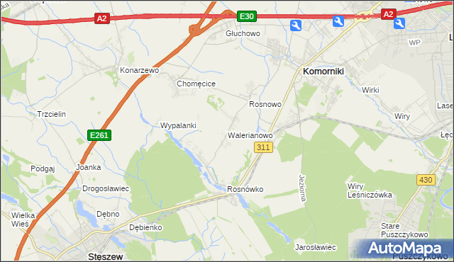 mapa Walerianowo gmina Komorniki, Walerianowo gmina Komorniki na mapie Targeo