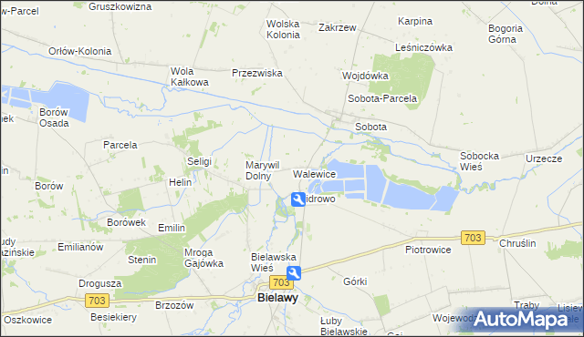 mapa Walewice gmina Bielawy, Walewice gmina Bielawy na mapie Targeo