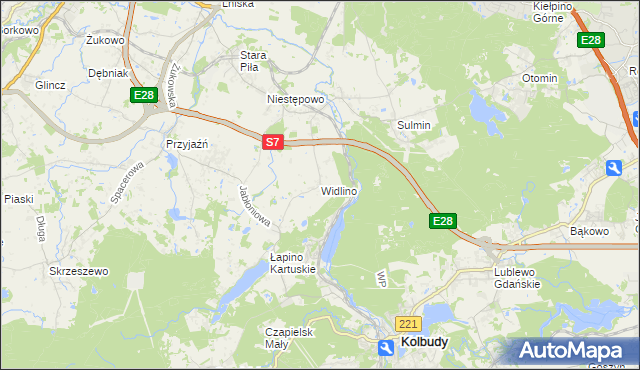 mapa Widlino gmina Żukowo, Widlino gmina Żukowo na mapie Targeo
