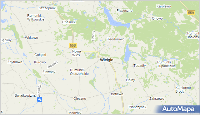 mapa Wielgie powiat lipnowski, Wielgie powiat lipnowski na mapie Targeo