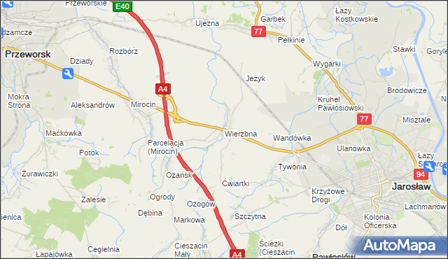 mapa Wierzbna gmina Pawłosiów, Wierzbna gmina Pawłosiów na mapie Targeo