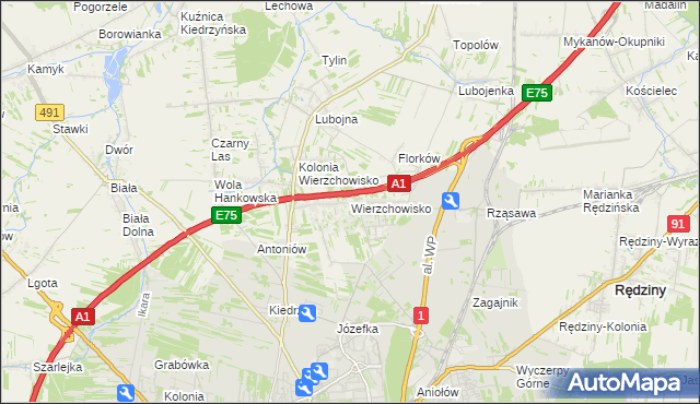 mapa Wierzchowisko gmina Mykanów, Wierzchowisko gmina Mykanów na mapie Targeo