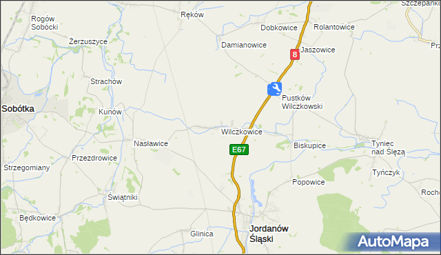 mapa Wilczkowice gmina Jordanów Śląski, Wilczkowice gmina Jordanów Śląski na mapie Targeo