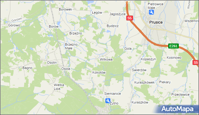 mapa Wilkowa gmina Prusice, Wilkowa gmina Prusice na mapie Targeo