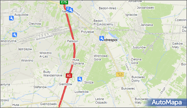 mapa Wiśniowa Góra, Wiśniowa Góra na mapie Targeo