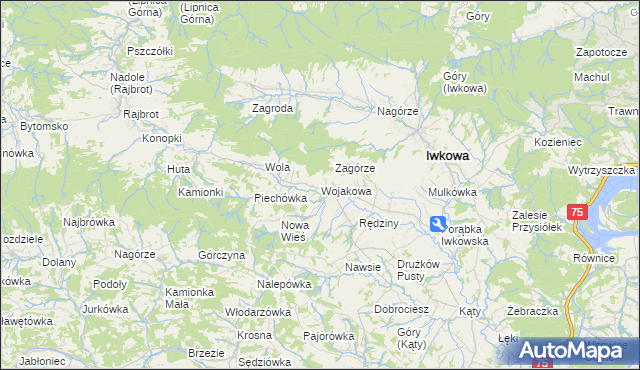 mapa Wojakowa, Wojakowa na mapie Targeo