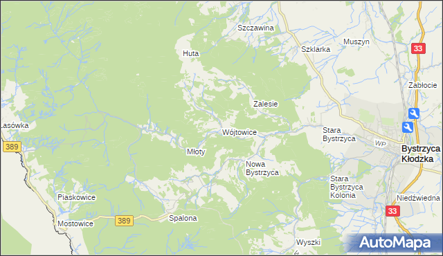 mapa Wójtowice gmina Bystrzyca Kłodzka, Wójtowice gmina Bystrzyca Kłodzka na mapie Targeo