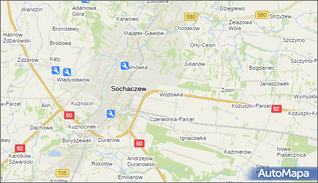 mapa Wojtówka gmina Sochaczew, Wojtówka gmina Sochaczew na mapie Targeo