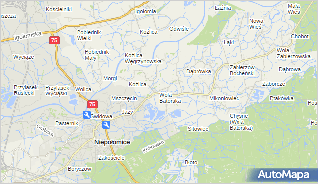 mapa Wola Batorska, Wola Batorska na mapie Targeo