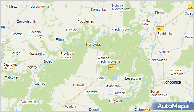 mapa Wolnica Niechmirowska, Wolnica Niechmirowska na mapie Targeo