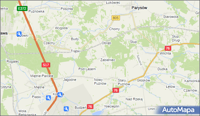 mapa Żabieniec gmina Parysów, Żabieniec gmina Parysów na mapie Targeo