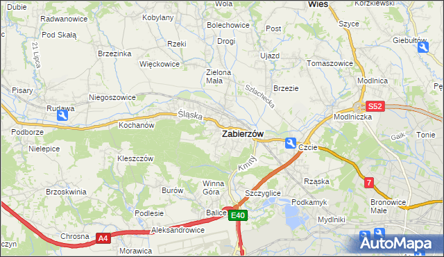 mapa Zabierzów powiat krakowski, Zabierzów powiat krakowski na mapie Targeo