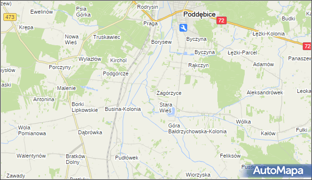 mapa Zagórzyce gmina Poddębice, Zagórzyce gmina Poddębice na mapie Targeo