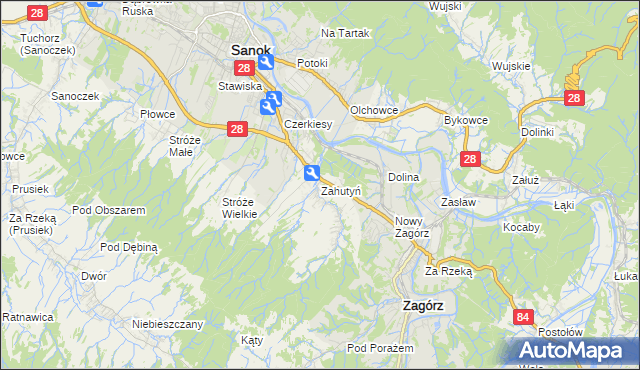 mapa Zahutyń, Zahutyń na mapie Targeo