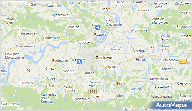 mapa Zakliczyn powiat tarnowski, Zakliczyn powiat tarnowski na mapie Targeo