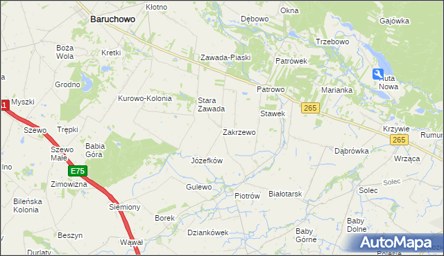 mapa Zakrzewo gmina Baruchowo, Zakrzewo gmina Baruchowo na mapie Targeo