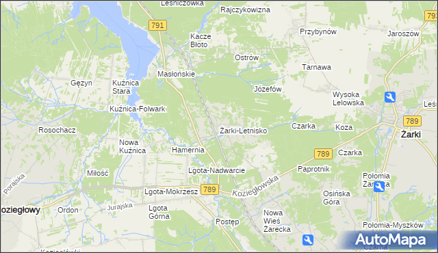 mapa Żarki-Letnisko, Żarki-Letnisko na mapie Targeo
