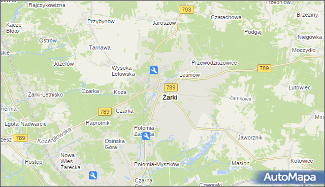 mapa Żarki powiat myszkowski, Żarki powiat myszkowski na mapie Targeo