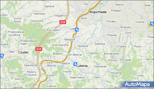 mapa Zarzecze gmina Boguchwała, Zarzecze gmina Boguchwała na mapie Targeo