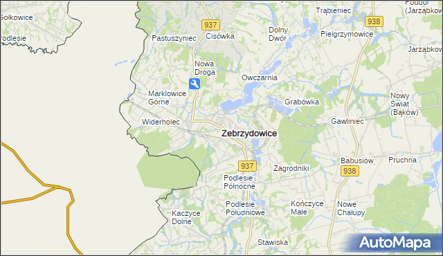 mapa Zebrzydowice powiat cieszyński, Zebrzydowice powiat cieszyński na mapie Targeo