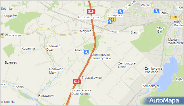 mapa Zemborzyce Tereszyńskie, Zemborzyce Tereszyńskie na mapie Targeo