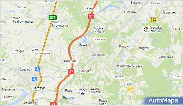 mapa Złotokłos, Złotokłos na mapie Targeo