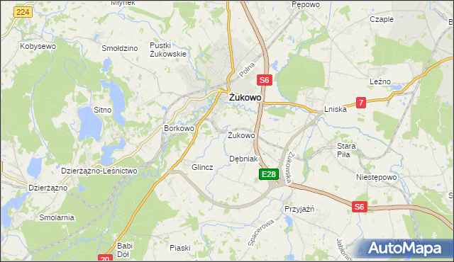mapa Żukowo powiat kartuski, Żukowo powiat kartuski na mapie Targeo