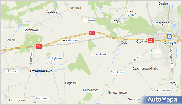 mapa Bronisławki gmina Gostyń, Bronisławki gmina Gostyń na mapie Targeo