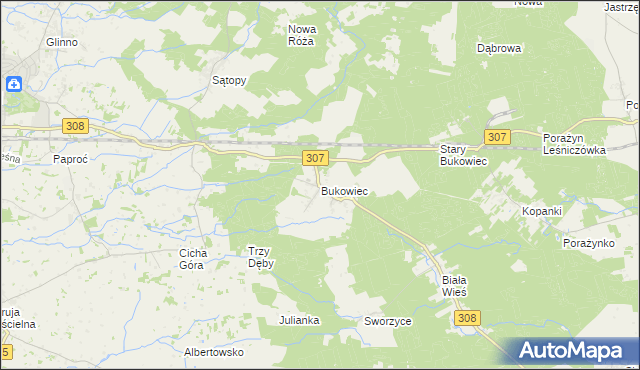 mapa Bukowiec gmina Nowy Tomyśl, Bukowiec gmina Nowy Tomyśl na mapie Targeo