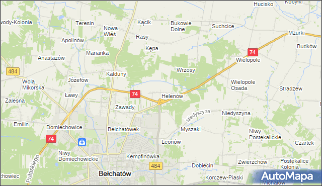 mapa Helenów gmina Bełchatów, Helenów gmina Bełchatów na mapie Targeo
