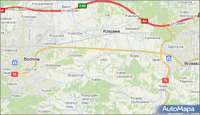 mapa Łazy gmina Rzezawa, Łazy gmina Rzezawa na mapie Targeo
