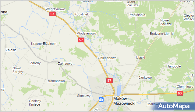 mapa Obiecanowo gmina Karniewo, Obiecanowo gmina Karniewo na mapie Targeo