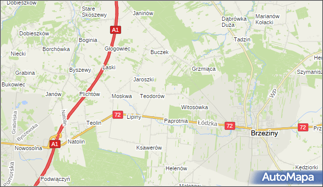 mapa Polik gmina Brzeziny, Polik gmina Brzeziny na mapie Targeo