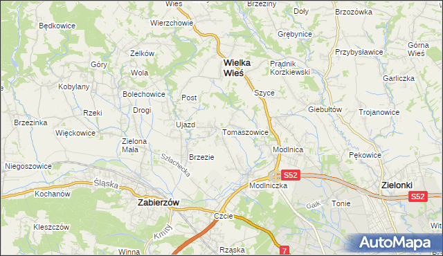 mapa Tomaszowice gmina Wielka Wieś, Tomaszowice gmina Wielka Wieś na mapie Targeo