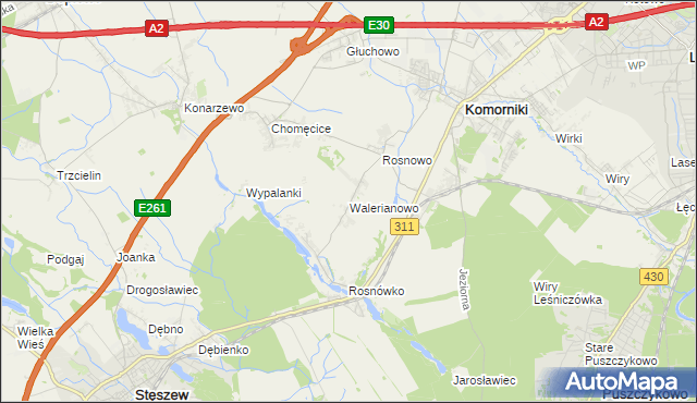 mapa Walerianowo gmina Komorniki, Walerianowo gmina Komorniki na mapie Targeo