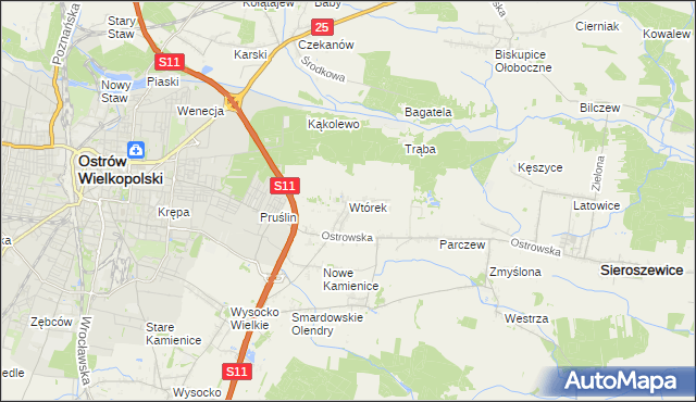 mapa Wtórek gmina Ostrów Wielkopolski, Wtórek gmina Ostrów Wielkopolski na mapie Targeo