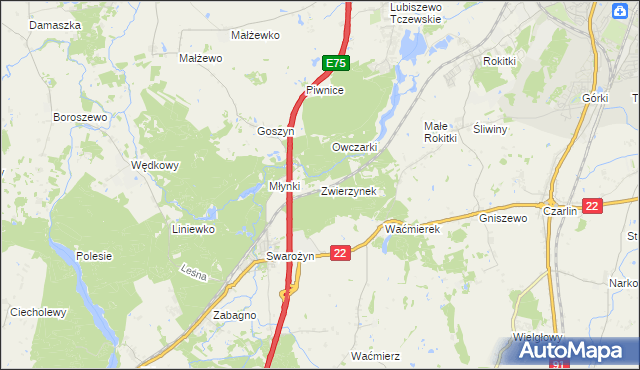 mapa Zwierzynek gmina Tczew, Zwierzynek gmina Tczew na mapie Targeo