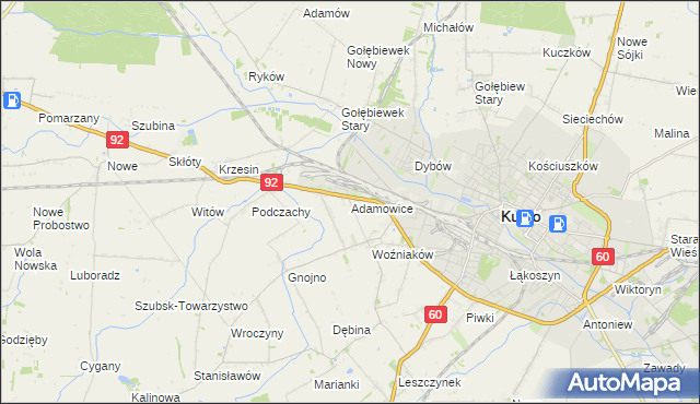 mapa Adamowice gmina Kutno, Adamowice gmina Kutno na mapie Targeo