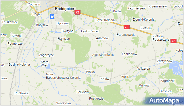 mapa Aleksandrówek gmina Poddębice, Aleksandrówek gmina Poddębice na mapie Targeo