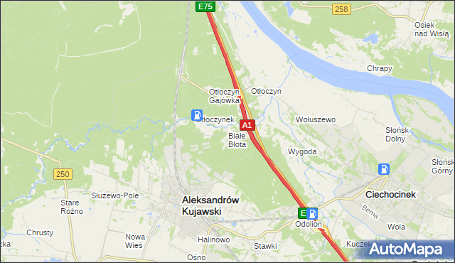 mapa Białe Błota gmina Aleksandrów Kujawski, Białe Błota gmina Aleksandrów Kujawski na mapie Targeo