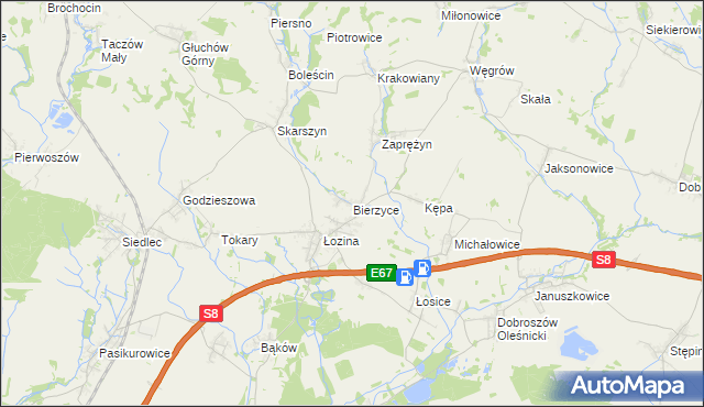 mapa Bierzyce, Bierzyce na mapie Targeo