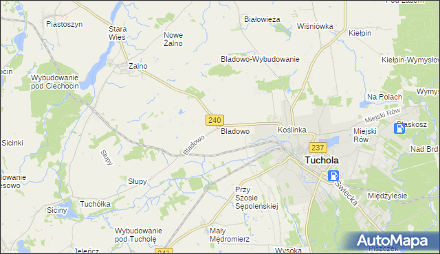 mapa Bladowo gmina Tuchola, Bladowo gmina Tuchola na mapie Targeo