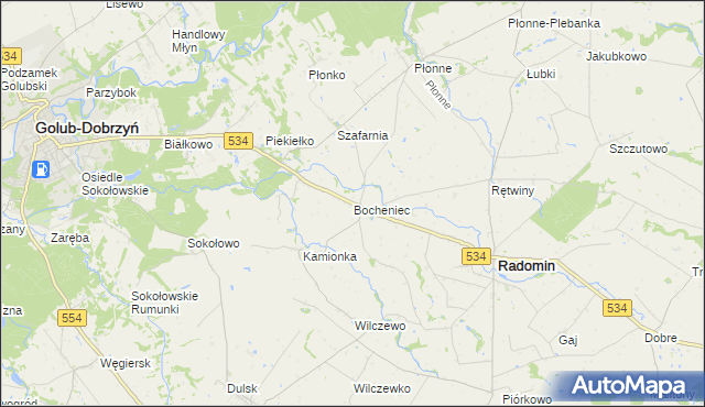 mapa Bocheniec gmina Radomin, Bocheniec gmina Radomin na mapie Targeo