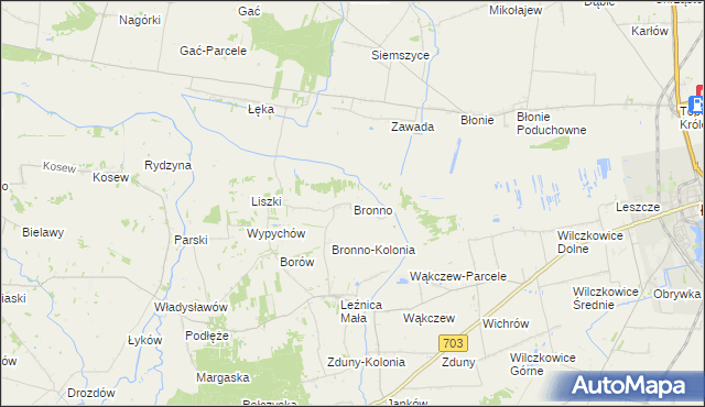 mapa Bronno gmina Łęczyca, Bronno gmina Łęczyca na mapie Targeo