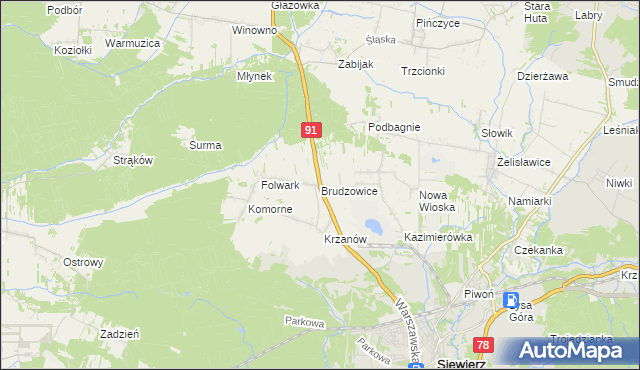 mapa Brudzowice, Brudzowice na mapie Targeo