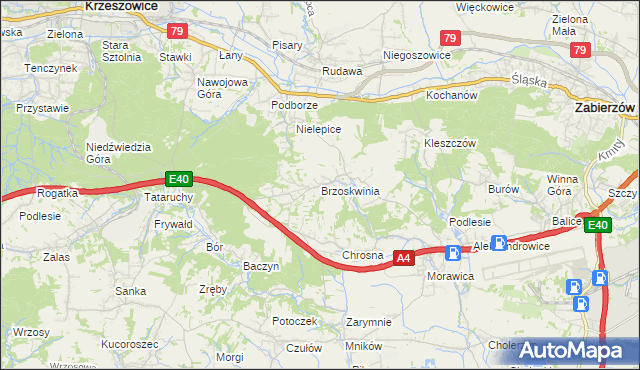 mapa Brzoskwinia, Brzoskwinia na mapie Targeo