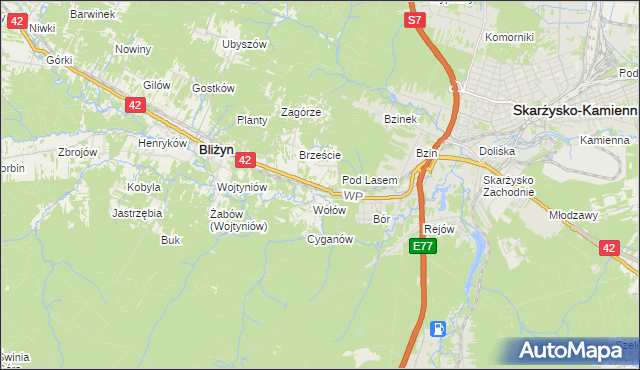 mapa Bugaj gmina Bliżyn, Bugaj gmina Bliżyn na mapie Targeo