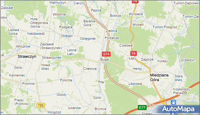 mapa Bugaj gmina Strawczyn, Bugaj gmina Strawczyn na mapie Targeo