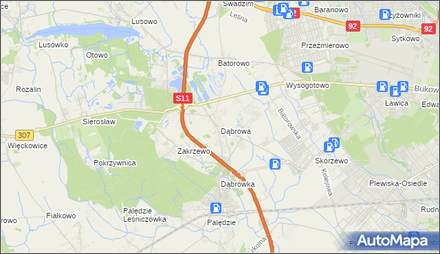 mapa Dąbrowa gmina Dopiewo, Dąbrowa gmina Dopiewo na mapie Targeo
