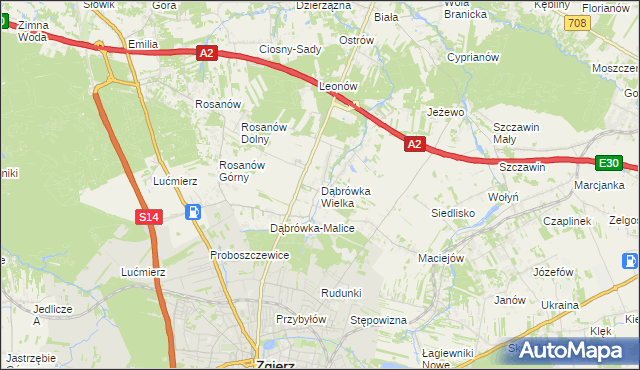 mapa Dąbrówka Wielka gmina Zgierz, Dąbrówka Wielka gmina Zgierz na mapie Targeo